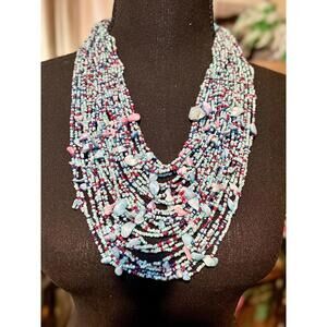 Vintage 80'S Coastal Multistrand Beaded Necklace with Shells